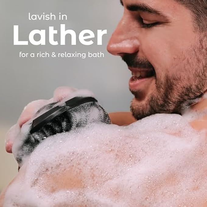 MainBasics Shower Tool Duo 2-1 Shower Loofah Sponge and Exfoliating Body Scrubber (2 Pack, Black) - Image 4